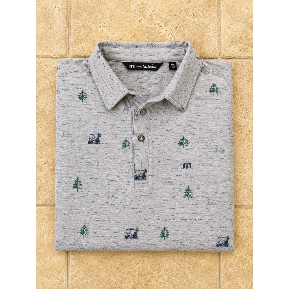 TravisMathew XXL Golf Polo Shirt Gray Golf Cart Tree Print Pima Cotton Peru